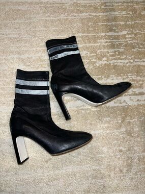 rag & bone Black Sock Boot Heels with White Stripes